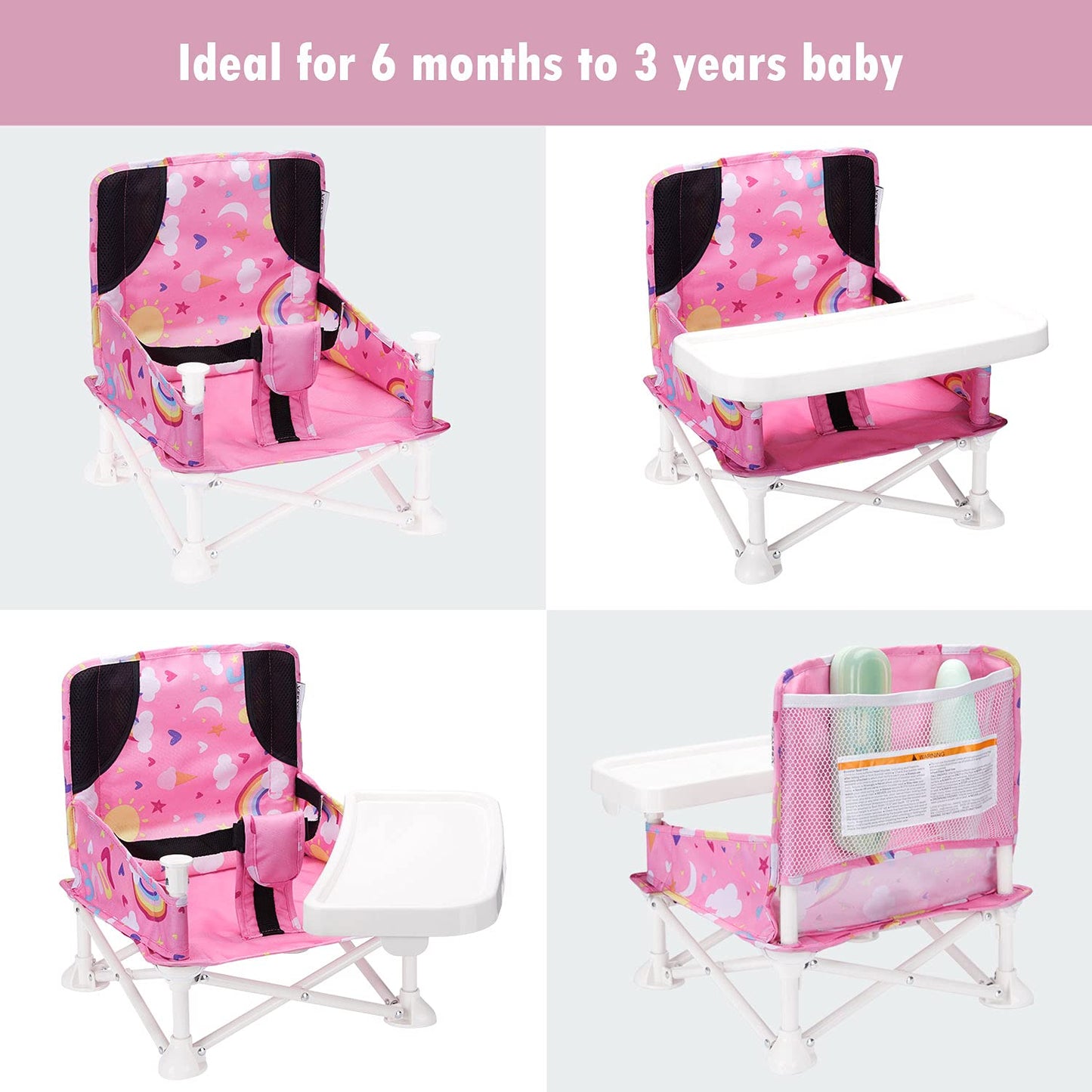 portable and compact baby chair with storage bag (pink)