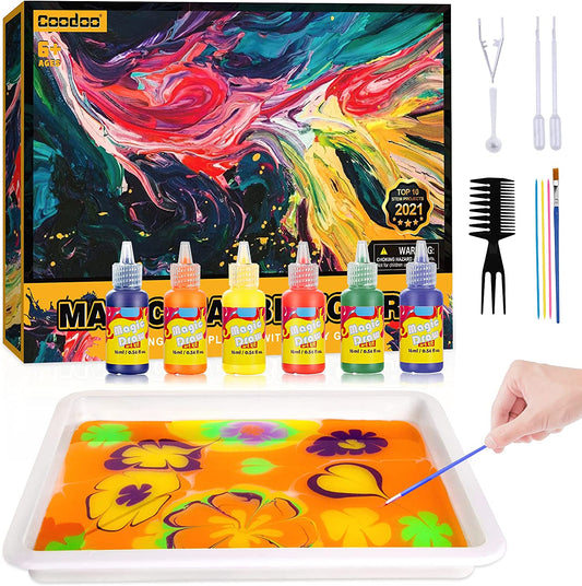 Craft Kit, Water Marbling Paint for 3-12 Years Old, 6 Paint Colors 16ml, 20 Sheets of Paper