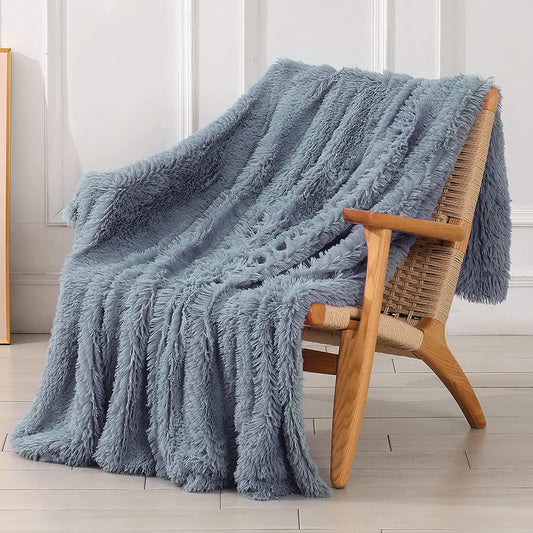 Decorative Faux Fur Throw Blanket 70" x 78", Light Gray