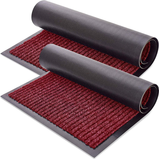 2-Pack Ribbed Front Door Mats, 30 "x 17", Red
