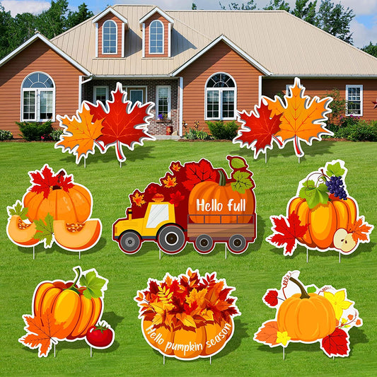 Fall Thanksgiving Yard Sign 8-Pack with Stakes