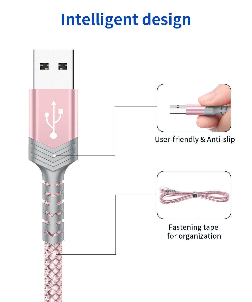 USB Type C 3A Cable, 2-Pack, 6.6ft, (Rose Gold)