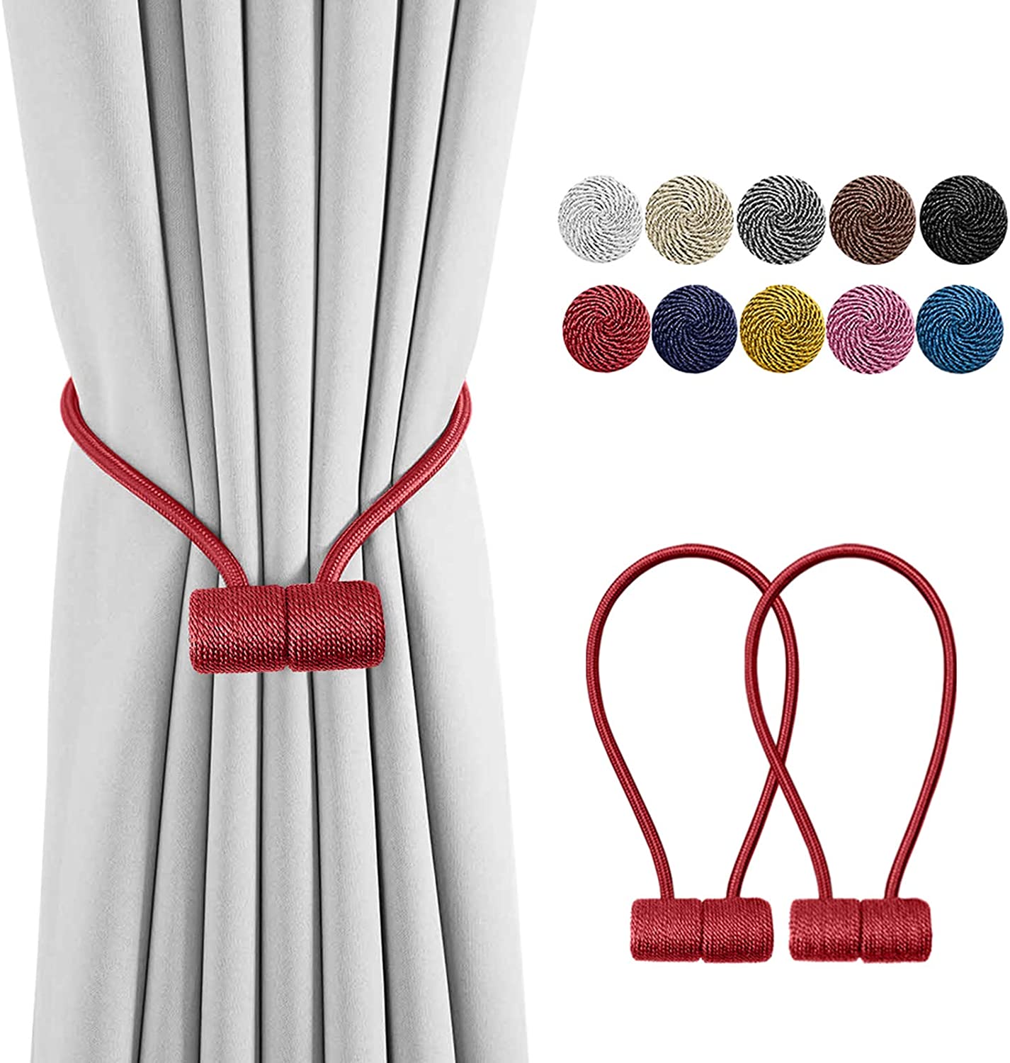 Magnetic Curtain Holdbacks, 2-Pack (Winered Color)