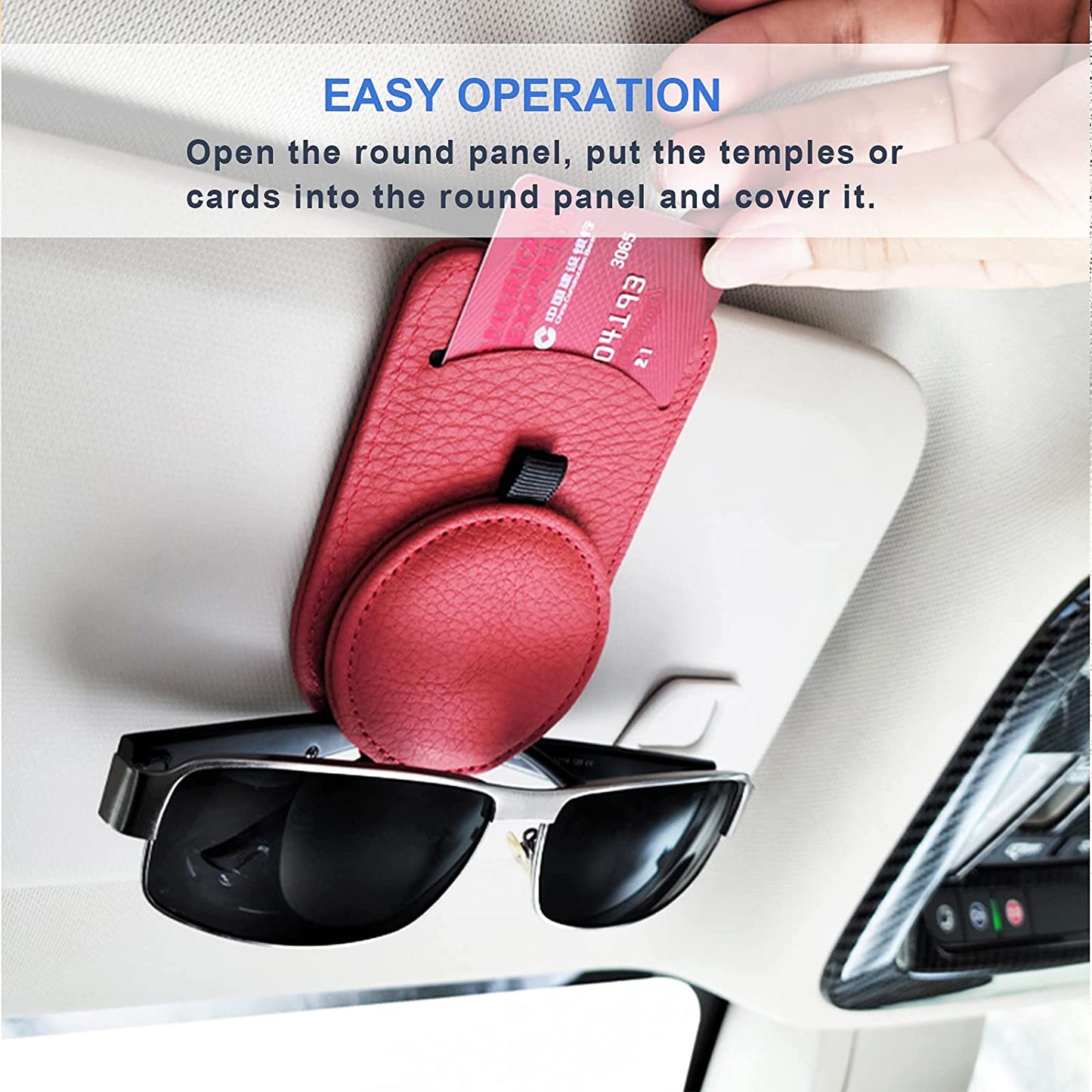 Car visor holder, leather magnetic, Multifunction Red